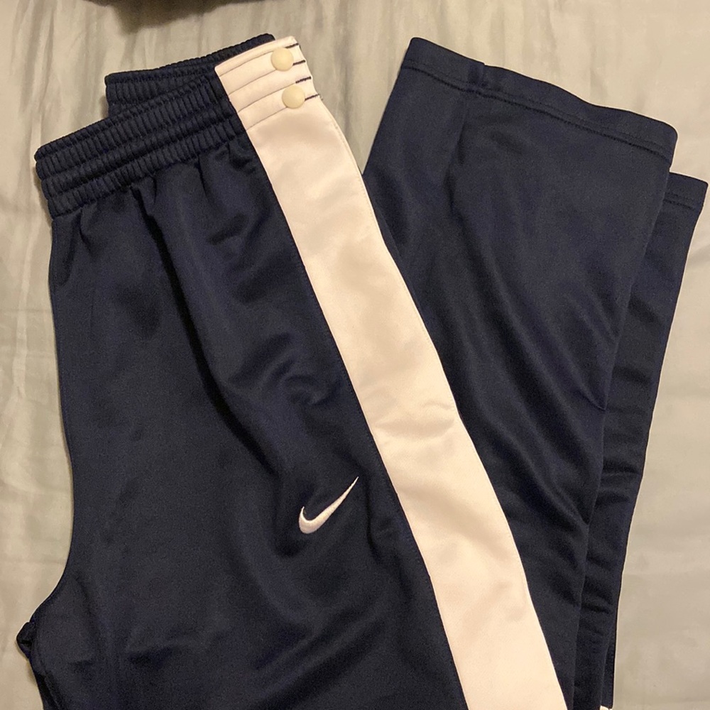 Nike track pants blue and white side stripe